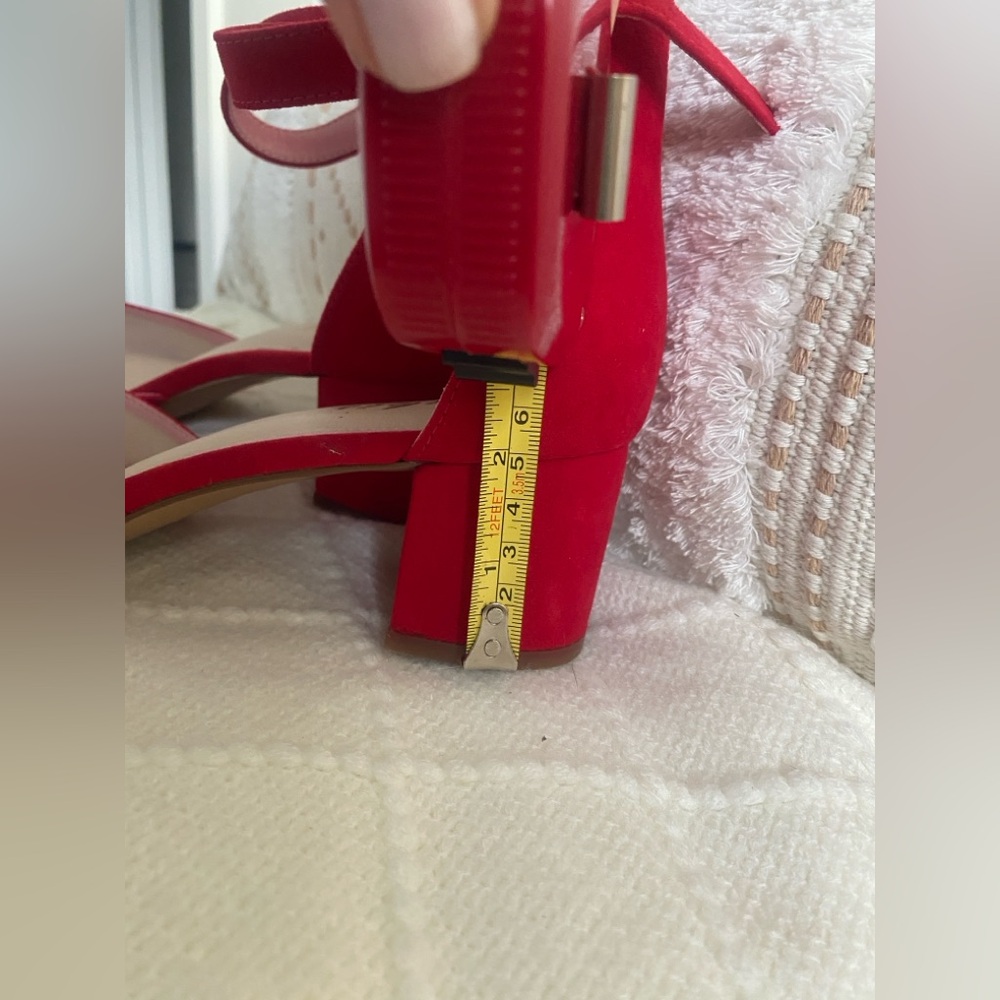Red Women's Ankle Strap with Block Heel - Picture 3 of 5